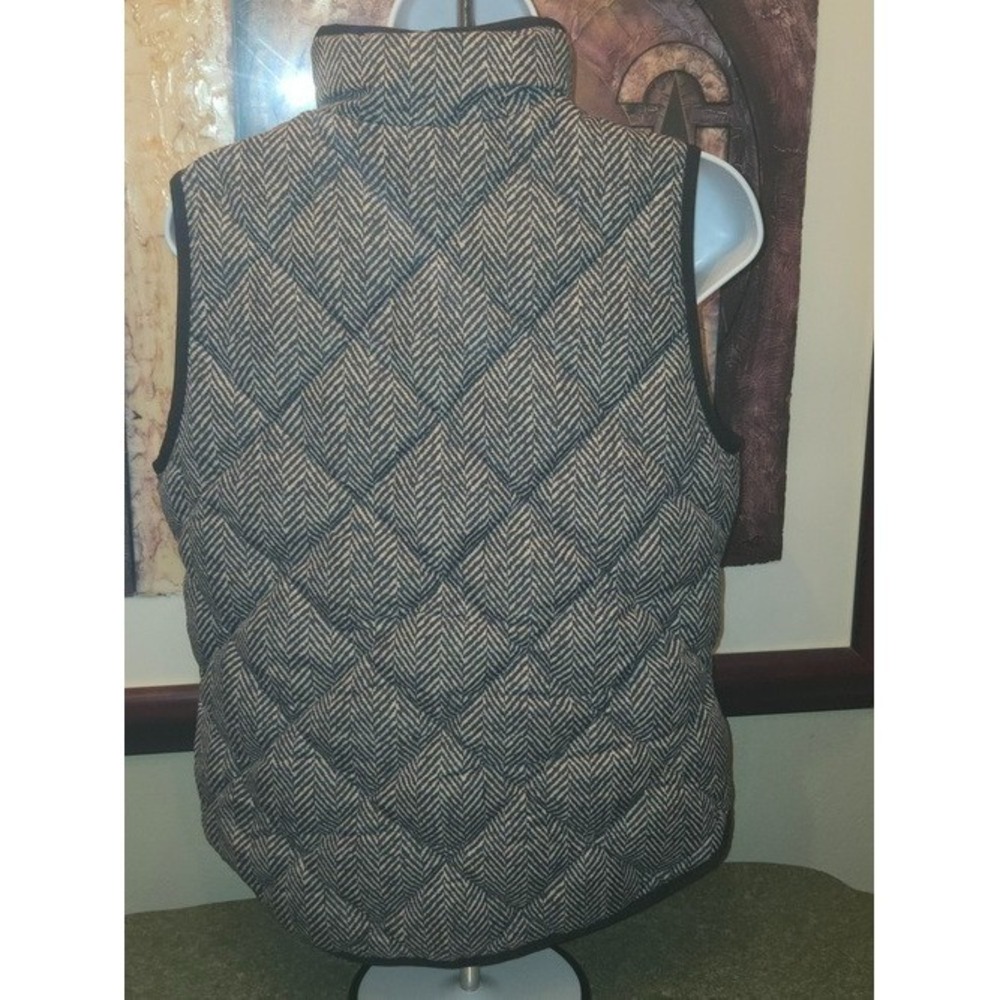 Sz S Womens J. Crew Black Tan Herringbone Down‎ Quilted Puffer Vest Jacket VGUC! - Picture 2 of 4